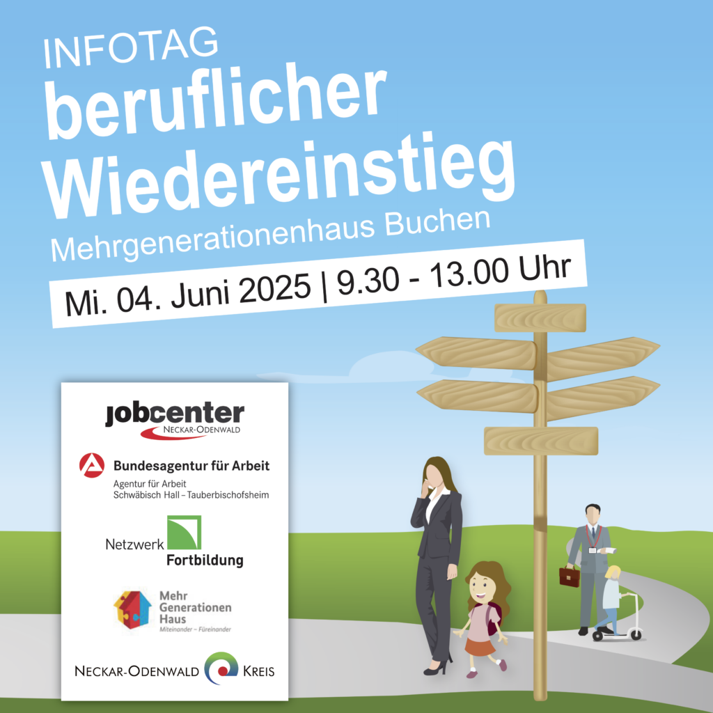 Infotag Wiedereinstieg - Social Media Teaser Symbolbild für Veranstaltung "Infotag beruflicher Wiedereinstieg im Mehrgenerationenhaus in Buchen"